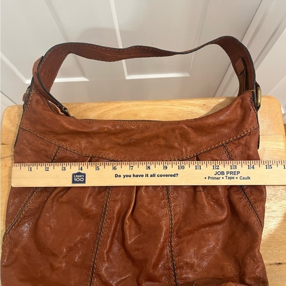 VTG Fossil Hobo Bag Brown Leather Brass Hardware Zip Closure - Picture 8 of 10